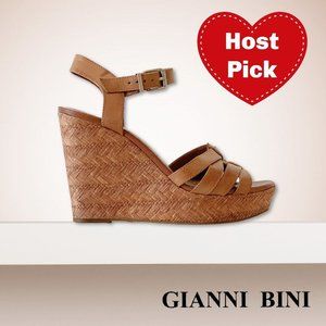 ⭐️🌼 Host Pick GIANNI BINI Tan Leather Rattan Wedge Sandals 9M